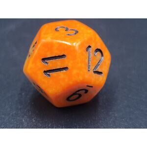 Orange Die Dice D12 Polyhedral Black Lettering Swirl Gaming Hobby